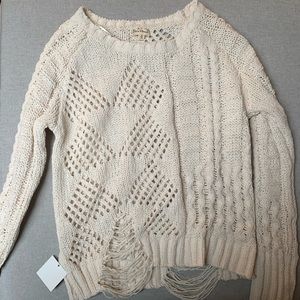 Hem & Thread Cream Distressed Sweater M